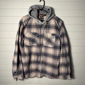 Timberland‎ PRO Mens XXL Gray Plaid Hooded Flannel Shirt Jacket Original Fit